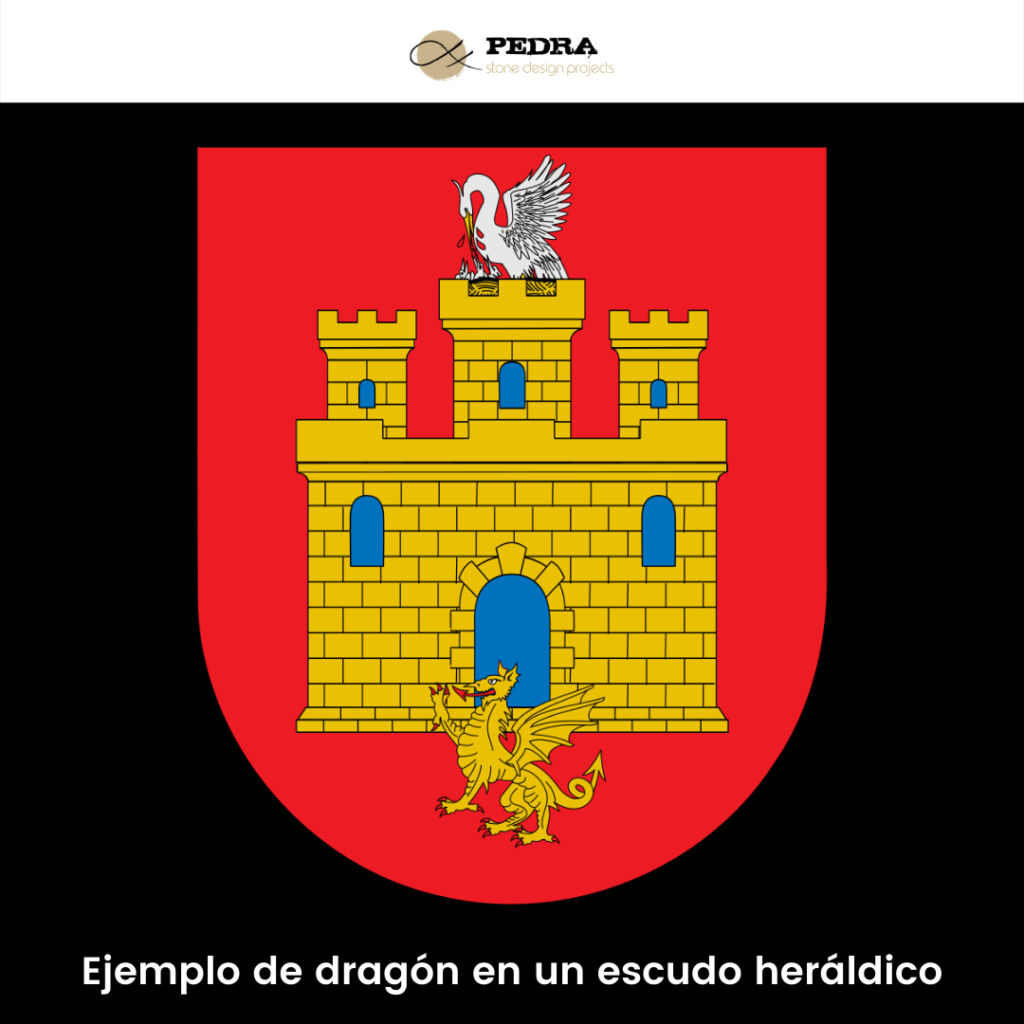 Ejemplo de un dragón en un escudo heráldico.