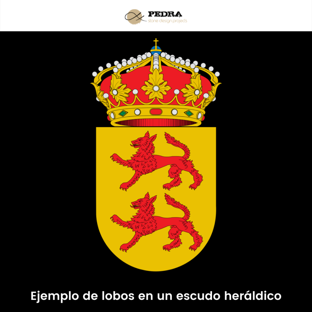 Ejemplo de un lobo en un escudo heráldico.