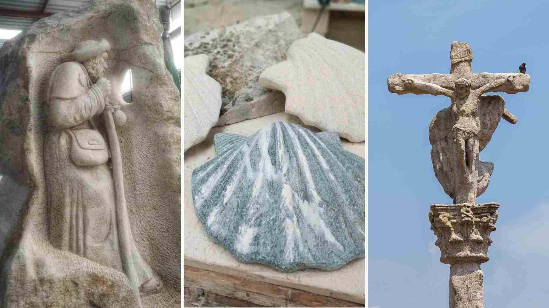 Reloj de sol, escudo heráldico, concha en piedra… Las esculturas del Camino de Santiago que se pueden comprar