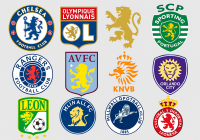 Escudos de fútbol con el león rampante, uno de los elementos heráldicos más conocidos (Fuente, elaboración propia)